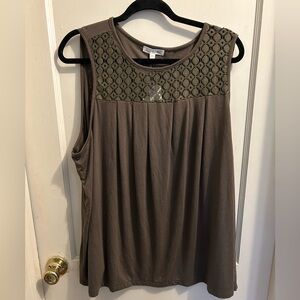 Nine Britton Stitch Fix crochet detail‎ tank olive green 3X New With Tags